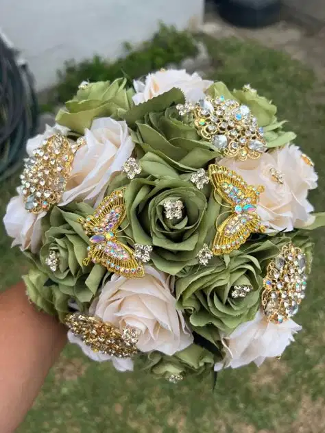 Sage Green and Champagne Bouquet - Ramos