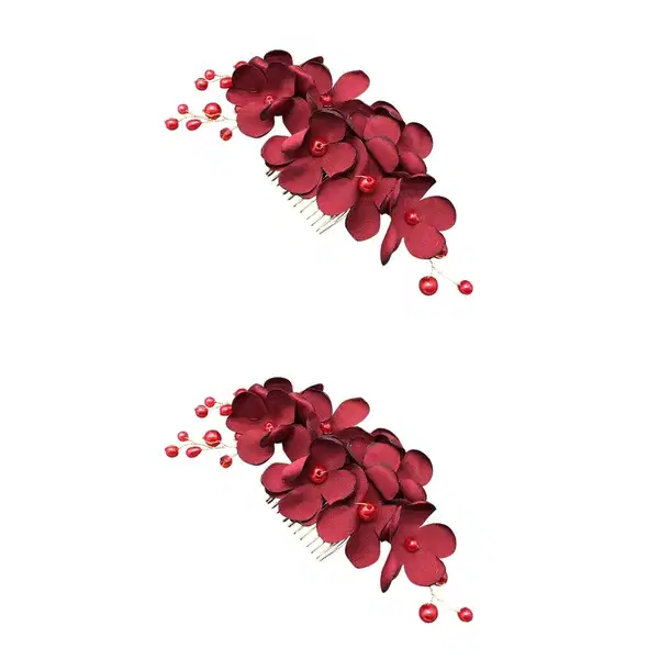 Red Floral Hair Combs - Headpieces