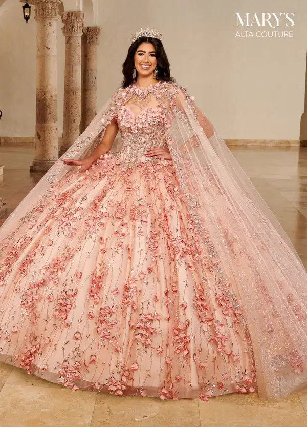 Caped Pink Floral Alta Couture Dress - Dresses