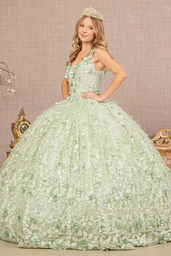 Sage Green Sleeveless Ball Gown - Dresses