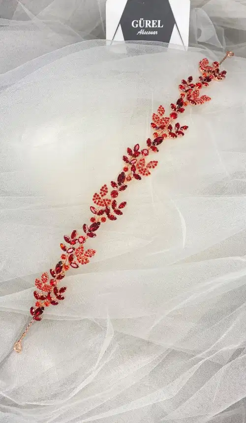 Red Crystal Claret Hair Vine - Headpieces
