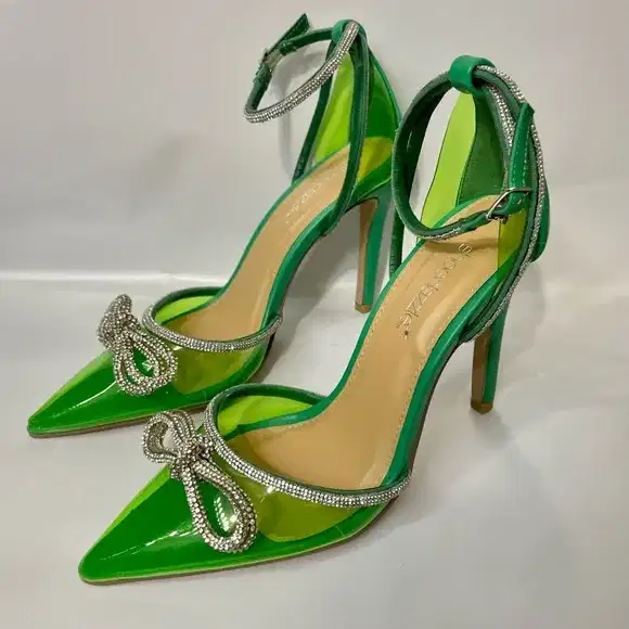 Neon Green Double Bow Vinyl & Leather Pump - Shoes