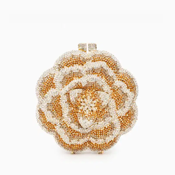 Yellow Rhinestone Rose Flower Clutch - Purses