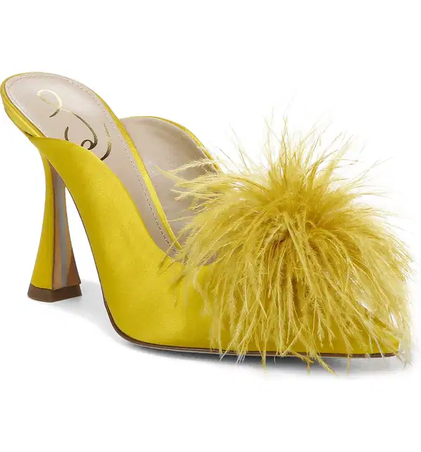 Anthony Yellow Feathered Mule - Shoes