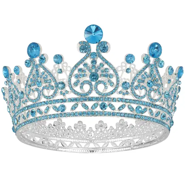 Aqua Blue Full Round Crystal Crown - Headpieces