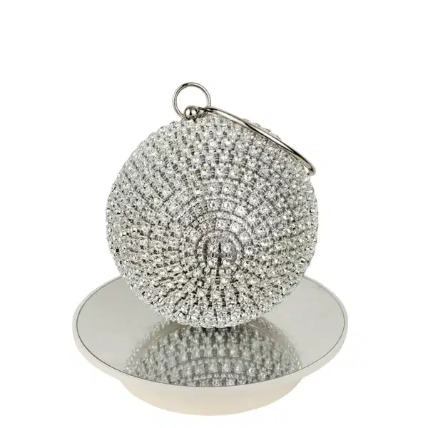 Round Rhinestone Crystal Wristlet Clutch - Purses