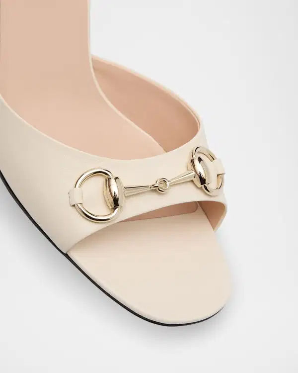 Gucci Lady Horsebit White Leather Sandals - Shoes