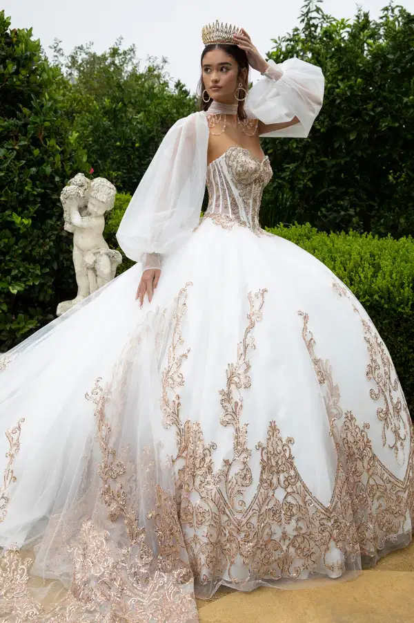 White Embroidery Tulle Quinceanera Dress - Dresses