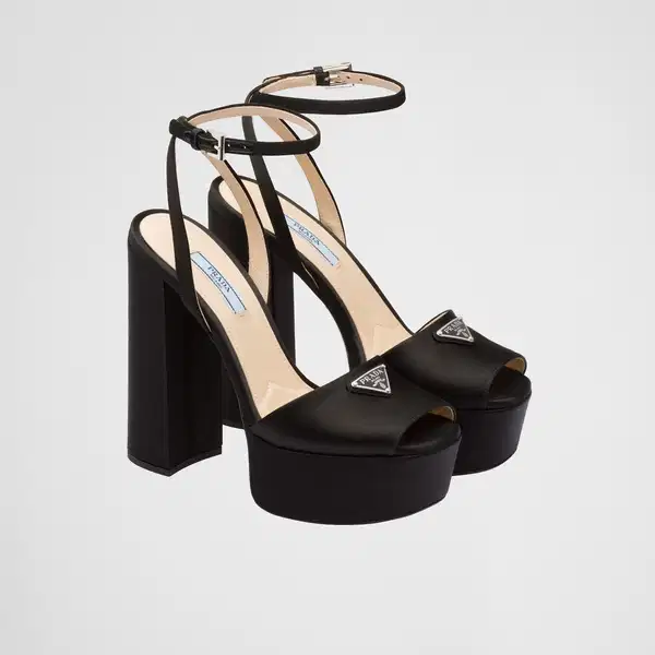 Prada Black Satin Platform Peek Toe Sandals - Shoes