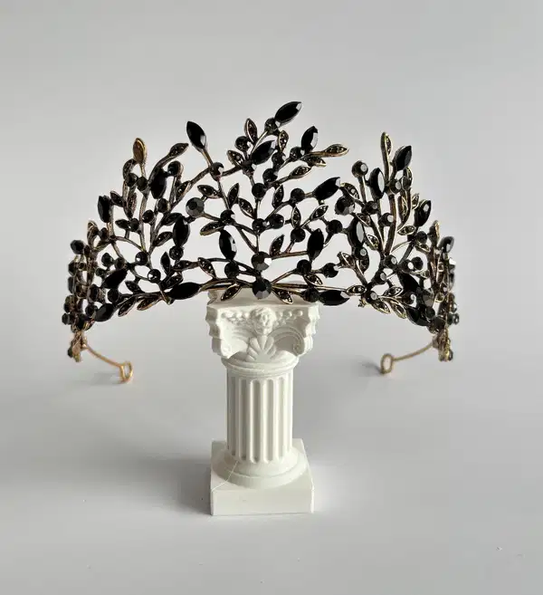 Black Rhinestone Leaf Tiara Crown - Headpieces