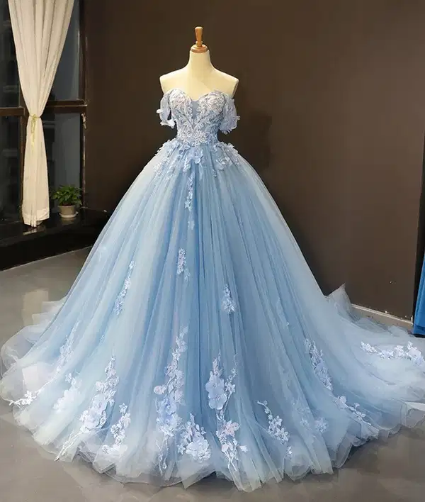 Blue Magical Floral Gown - Quinceañera Dresses