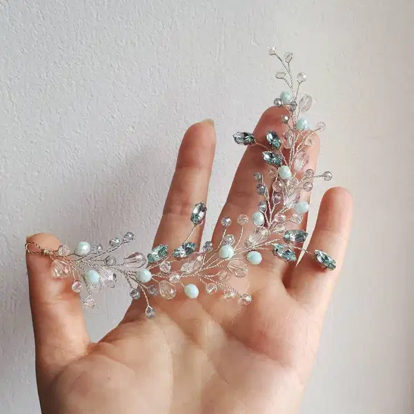 Blue Silver Crystal Hair Vine - Headpieces