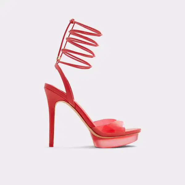 Bossis Red Heeled Lace Up Sandals - Shoes