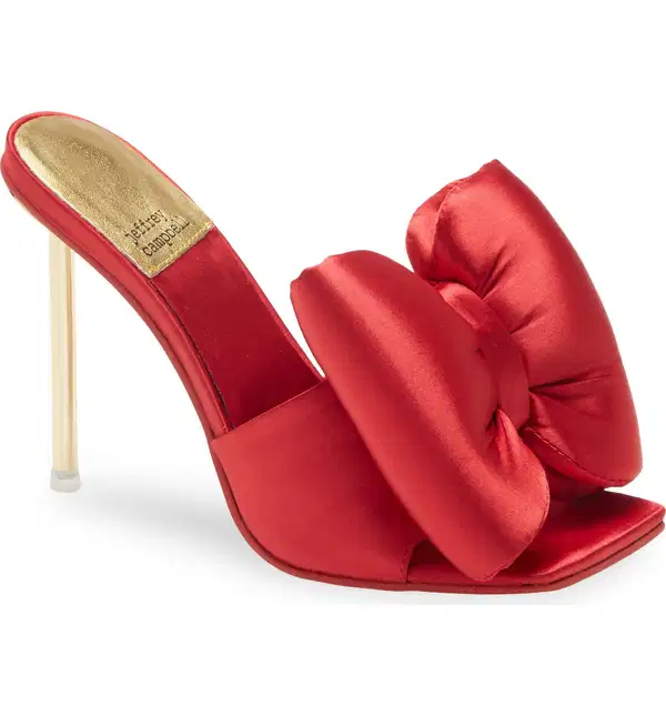 Red Satin Bow Mule Stilettos - Shoes