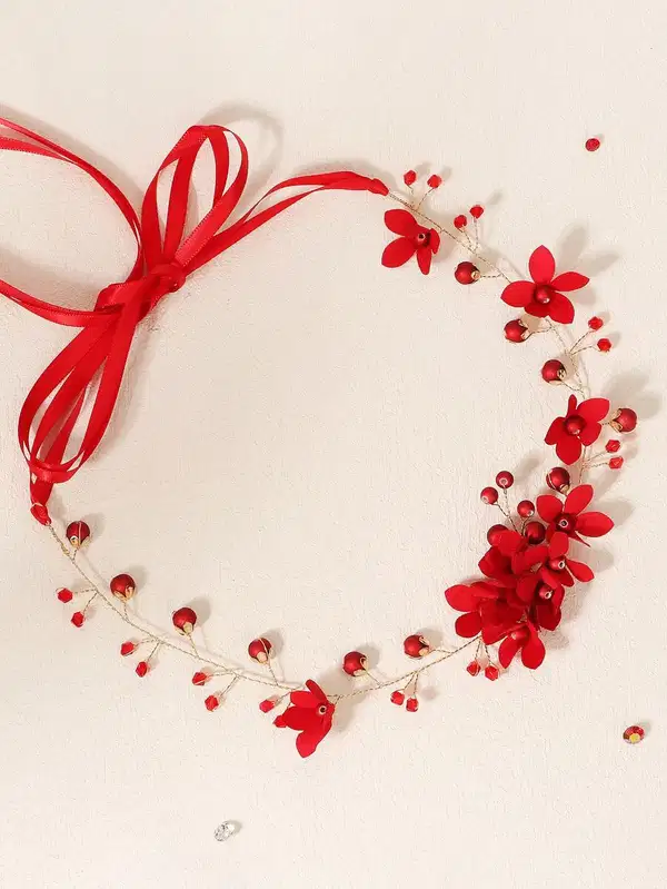 Delicate Red Floral Crown - Headpieces