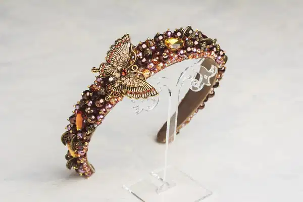 Bronze Beaded Butterfly Headband - Quinceañera Headpieces