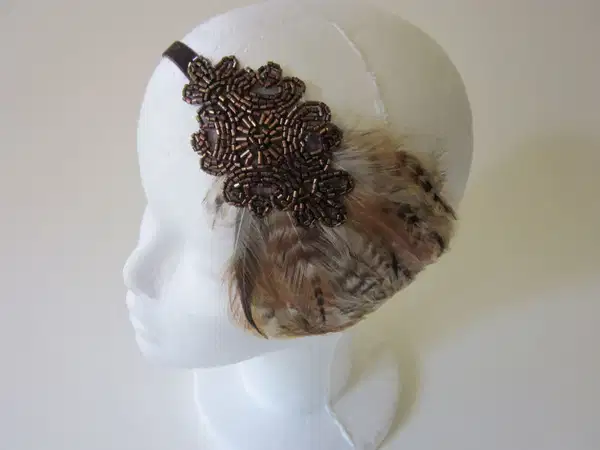 Bronze Feather Beaded Headband - Headpieces