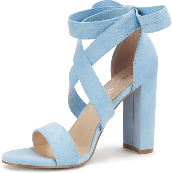 Sky Blue Lace Up Block Heel - Shoes