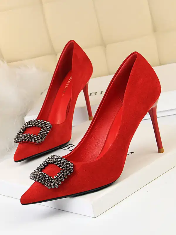 Red Buckle Stiletto Pumps - Shoes
