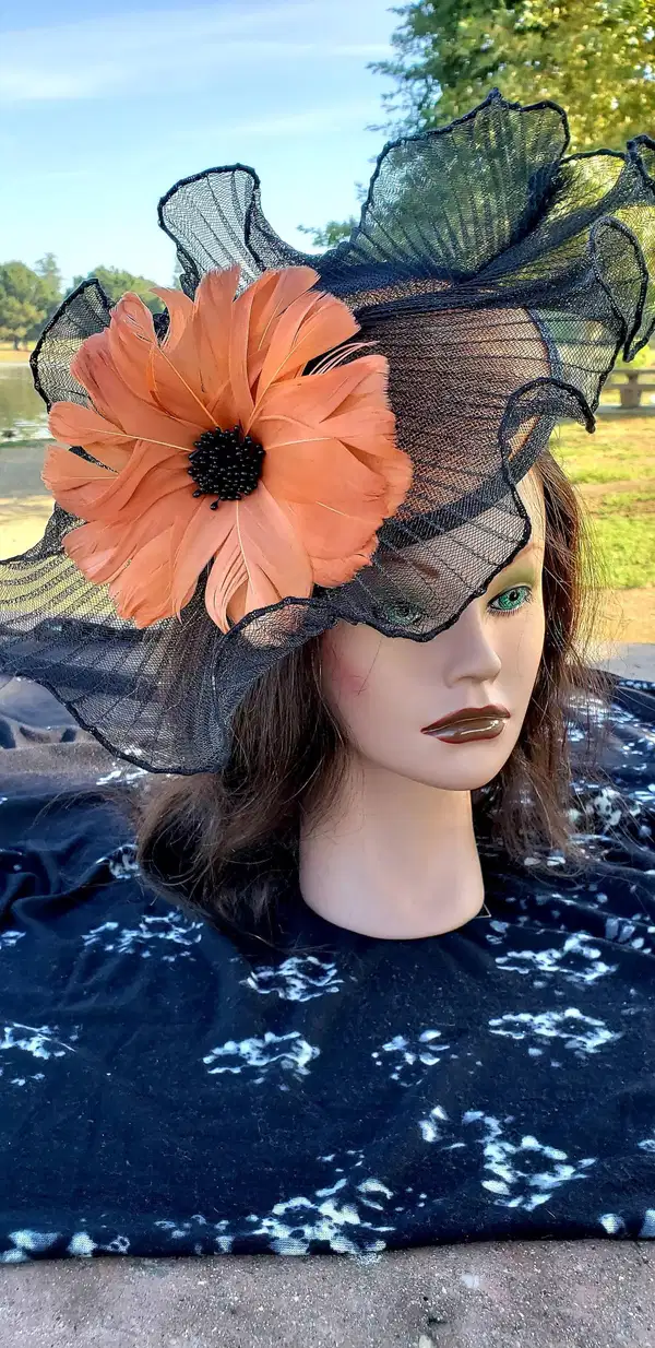 Burnt Orange Black Fascinator Hat - Headpieces