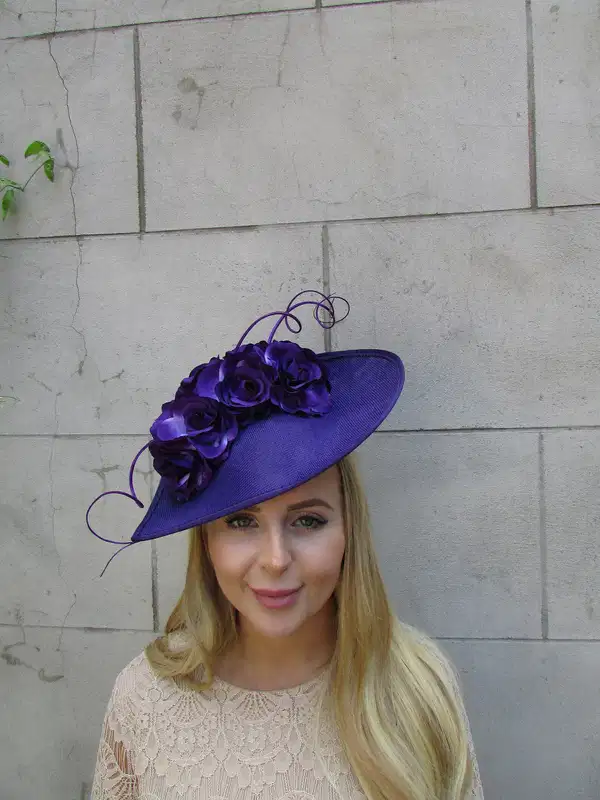 Cadbury Purple Rose Flower Hat - Quinceañera Headpieces