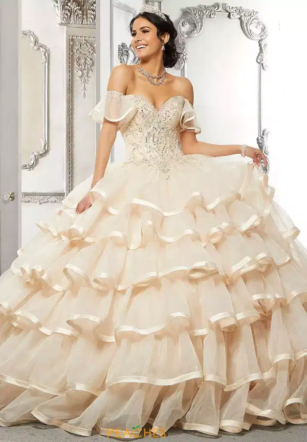 Champagne Ruffled Gown - Dresses