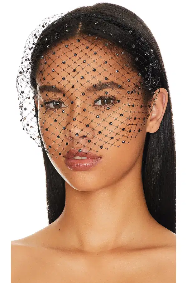 Silk Veil Headband with Black Crystals - Headpieces