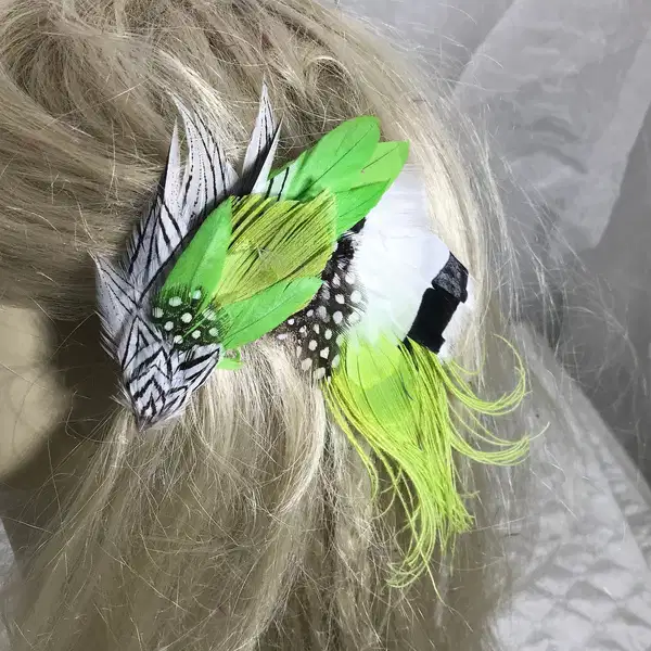 Chartreuse Green Feather Fascinator Hair Clip - Headpieces