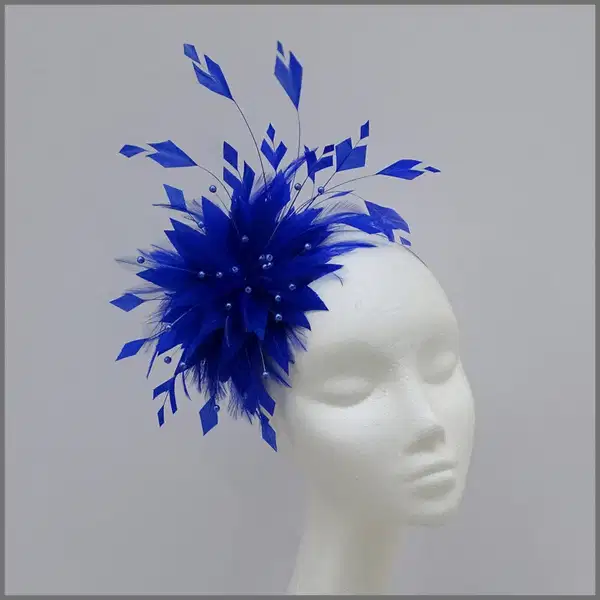 Cobalt Blue Feather Fascinator Headband - Headpieces