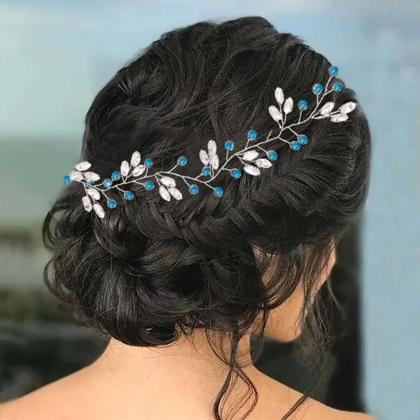 Aqua Blue and White Hair Vine - Headpieces