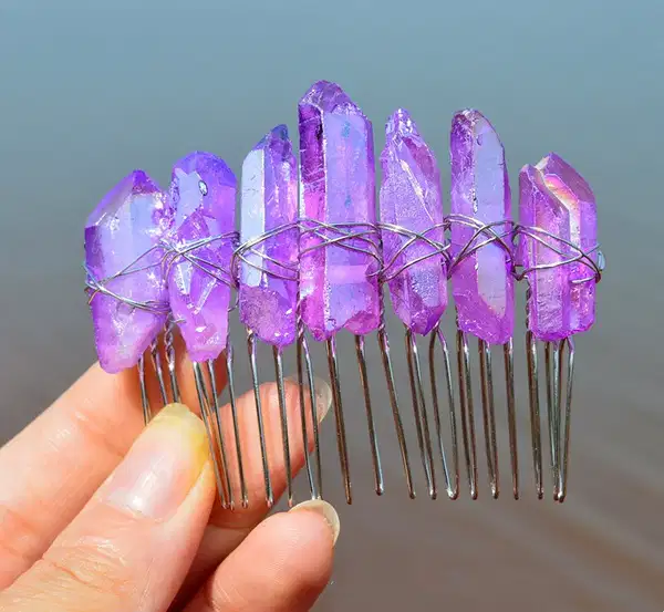 Natural Amethyst Quartz Flower Hairpin - Headpieces