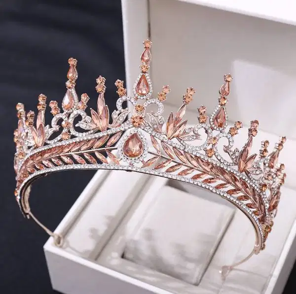 Luxury Baroque Peachy Pink Tiara - Headpieces