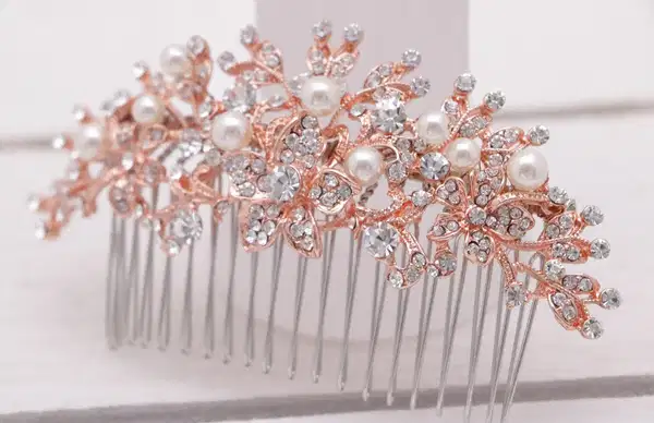 Pink Crystal and Leaves Hair Comb - Headpieces