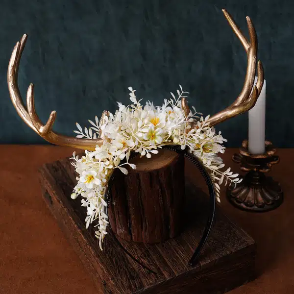 Gold Antler Floral Headdress - Headpieces