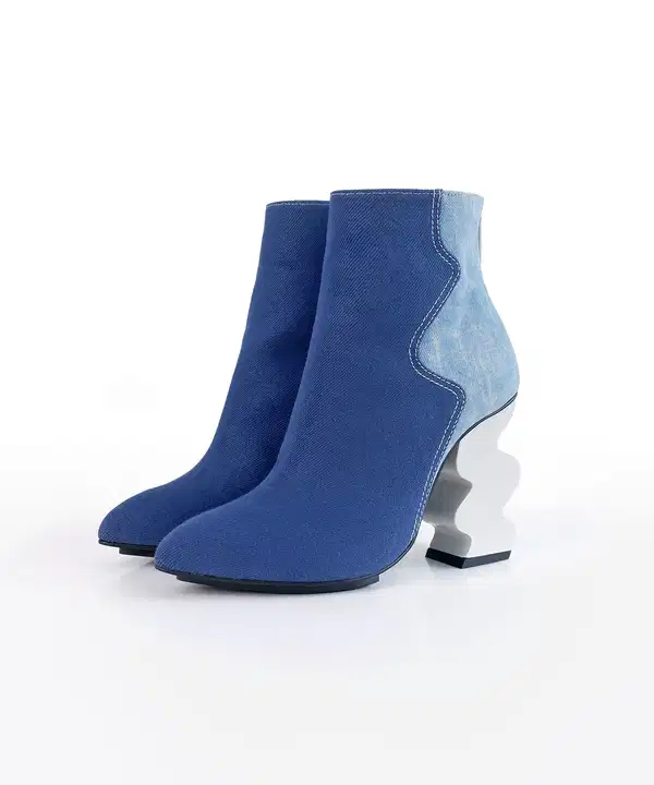 INES Blue Pointed Toe Denim Boot - Shoes
