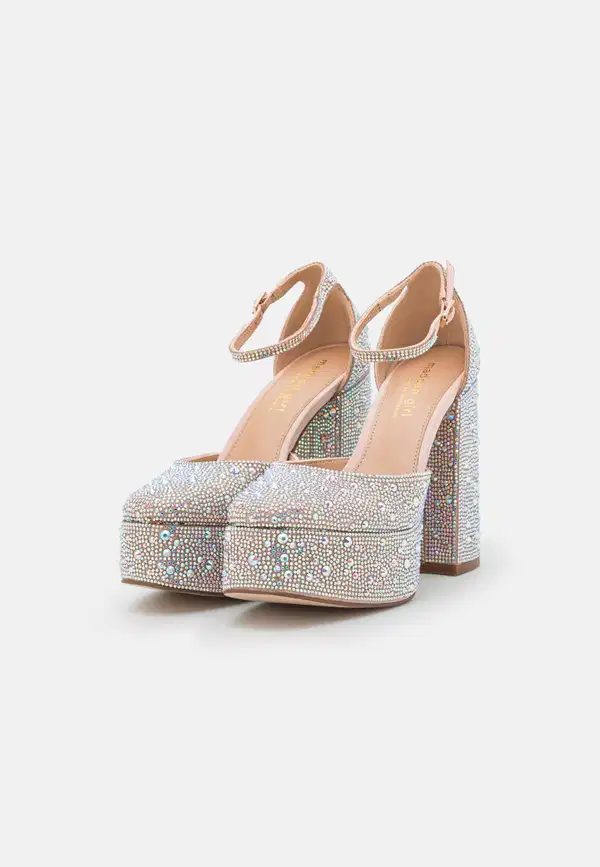Chunky Heel Platform Rhinestone Ankle Straps Pumps - Shoes