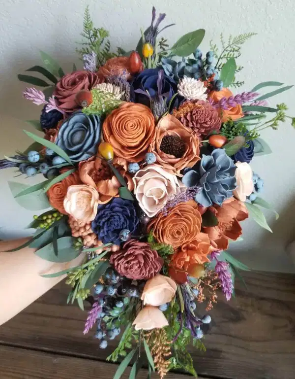 Dusty Blue and Orange Fall Mix Bouquet - Ramos