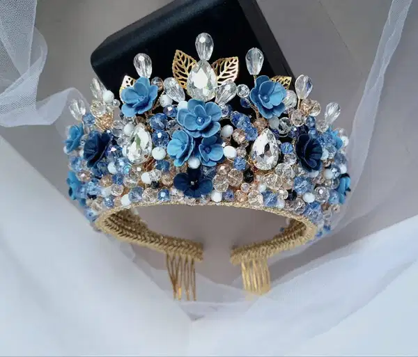 Dusty Blue Tiara with Flowers - Headpieces