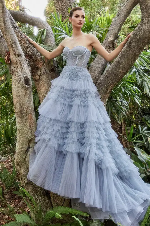 Dusty Blue Tulle Gowm - Dresses