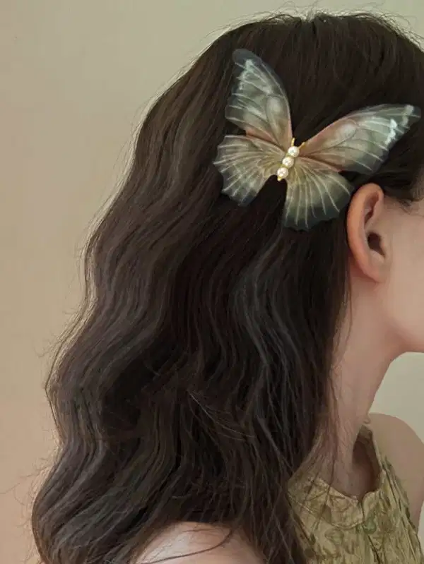 Chiffon Green Butterfly Hair Clip - Headpieces