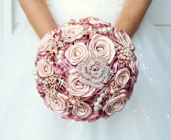 Dusty Rose Rhinestone Brooch Bouquet - Ramos