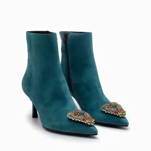 Teal Suede Ankle Bejeweled Boot - Shoes
