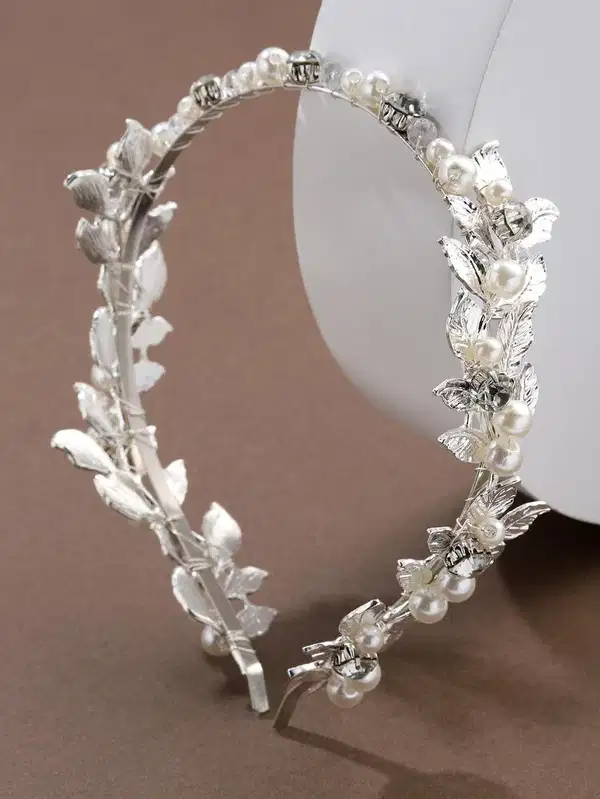 Faux Pearl and Leaf Decor Headband - Headpieces