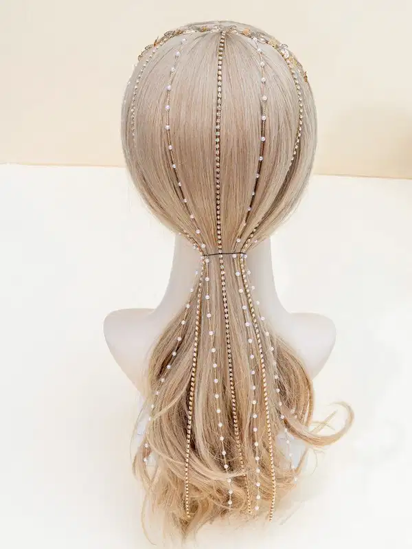 Faux Pearl and Chain Tassel Handband - Headpieces