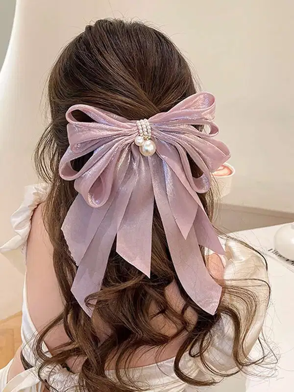 Liliac Pearl Charm Bow Hair Clip - Headpieces