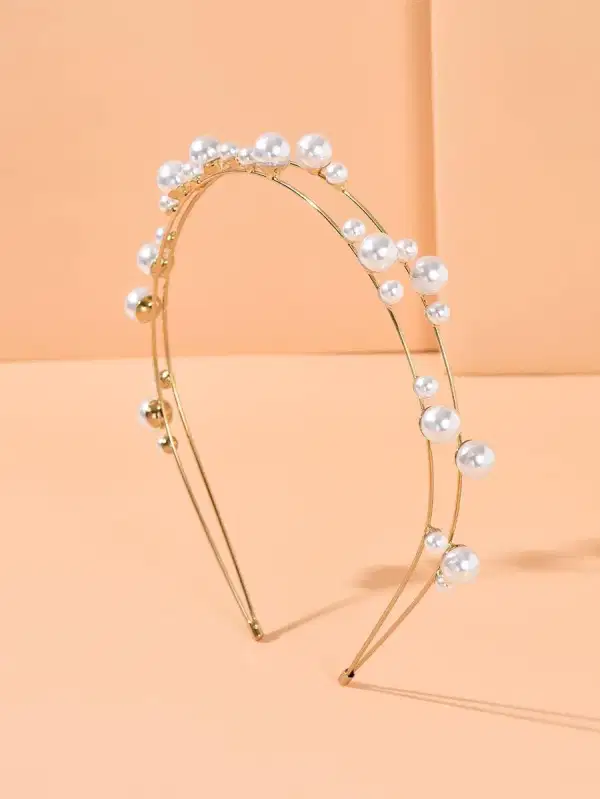 Faux Pearl and Gold Headband - Headpieces