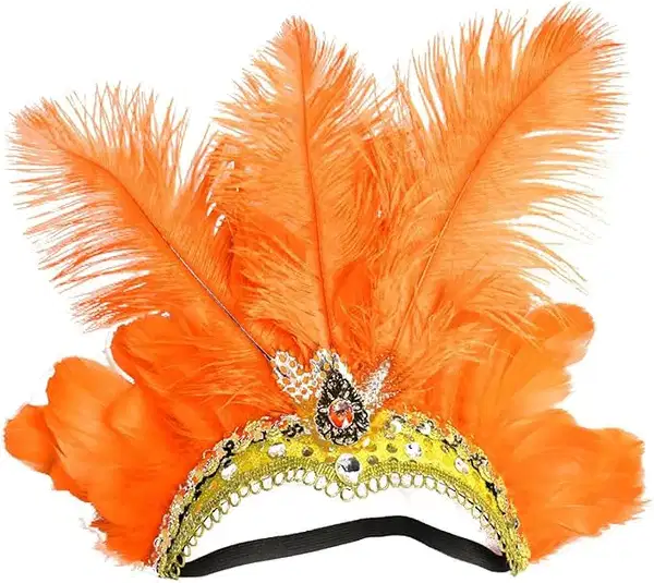 Orange Feathered Rio Carnival Headpiece - Headpieces