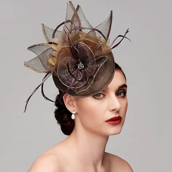 Brown Feathered Fascinator Hat - Headpieces