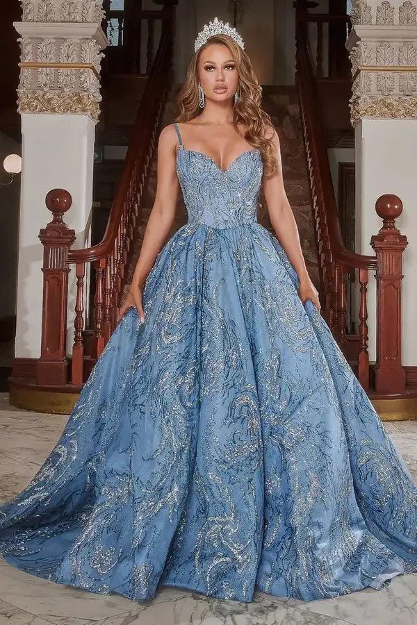 Blue Glittery Mis Quince Gown - Dresses
