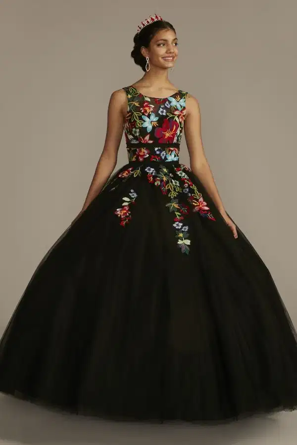 Floral Lace Applique Gown - Dresses